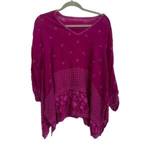 Johnny Was Violet Embroidered Asymmetrical Blouse Tunic Size‎ Small